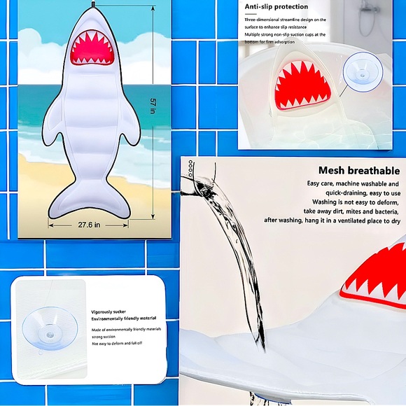 Shark-Shaped Full-Body Bath Pillow Mat: Quick-Dry and Machine Washable - Picture 6 of 12